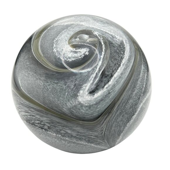 Hand-Blown Gray & Black Swirl Glass Paperweight Decorative Sphere - Picture 6 of 8
